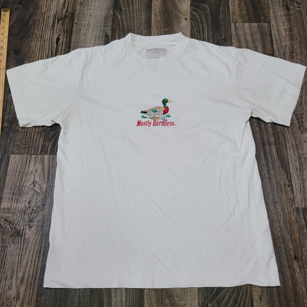 PacSun Wildlife Animals Mallard Duck Embroidered T-Shirt Mens Medium White
